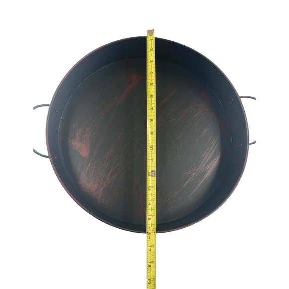 Retro Round Large Storage Basket Serving Tray Galvanized Metal With Handles 16" - Picture 4 of 12